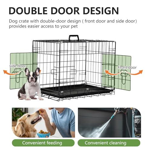 FDW 24-Inch Dog Crate Pet Cage with Metal Folding Design Plastic Tray Indoor Outdoor Dog Kennel Cage for Small Dogs,Dark Black - color: Dark Black