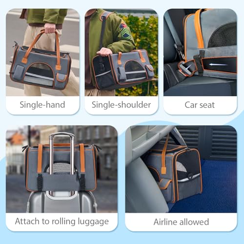 Pesen Soft Cat Carrier, 18 x 11 x 11 Inches, Holds Pets Up to 16 lbs | Anti-Collapse Pet Travel Carrier with Multiple Storage Pockets for Medium Cats, Puppies, Rabbits and Other Small Animals