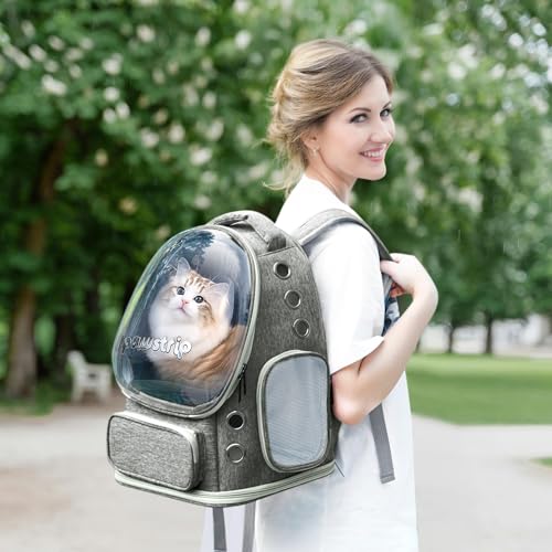 Cat Backpack Carrier Clear Bubble Window for Cats & Small Dogs up to 15 lb | Large Space Breathable Foldable Pet Carrier Airline Approved, Mesh Entry Safety Tether Washable Pad, Travel Hiking Outdoor - color: Gray