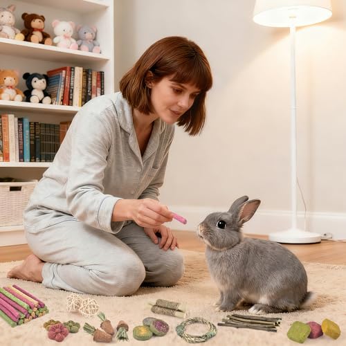 ERKOON 70PCS Rabbit Chew Toys, Natural Timothy Grass Cakes Guinea Pig Toys, Small Animal Teeth Grinding Treats for Bunny Hamster Chinchilla, Safe Dental Care Snacks - size: 70