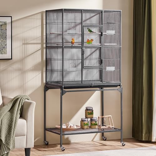 Yaheetech 63-Inch Wrought Iron Rolling Large Bird Cage for African Grey Small Quaker Amazon Parrots Canary Bird Flight Cage