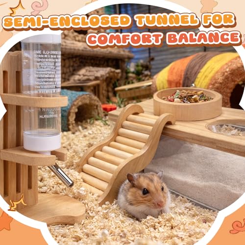 4 Pcs Hamster Cage Accessories Water Bottle Set,Rectangle | Hamster Sand Bath Box Feeding Bowl Climbing Toy Wooden Ladder Bridge Set for Rat Mice Small Animals Habitat Decor Enrichment