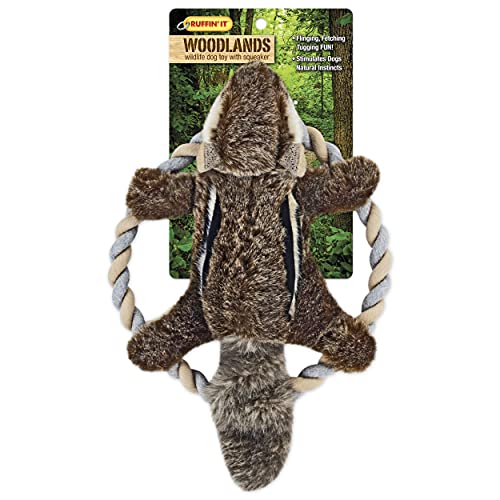 RUFFIN' IT Rhode Island Textile Woodlands Chipmunk Plush Dog Toy with Rope Chew Ring, Mutli, 8.5 inch (Pack of 4), All Breed Sizes - size: Small (Pack of 4), style: Chipmunk