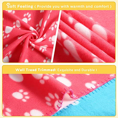 Tegeme 12 Pieces Fleece Blankets for Pets Dog Puppy Paw Print Cat Bedding Cover Blanket for Small Animals Pig Cage Liner Sleep Mat Pad Kitten Soft Warm(Cute Style,28 x 24 Inches) - size: 28 x 24 Inches