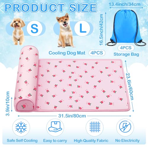 DoubleFill 4 Pack Cooling Pet Mats 23.6" x 31.5" Cooling Dog Beds with Supportive Pillow Self Ice Washable Cool Pads Summer Cat Sleeping Pad with Storage Bag for Summer Crate Floor (Large, Pink) - size: Large, style: Pink