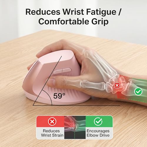 Ergonomic Wireless Vertical Mouse Pink, Bluetooth Mouse with BT5.0/4.0 & 2.4G+USB-C Adapter, Rechargeable Silent, 4 Adjustable DPI Levels, Multi-Device Computer for MacBook, Laptop, PC, Home Office - color: Pink