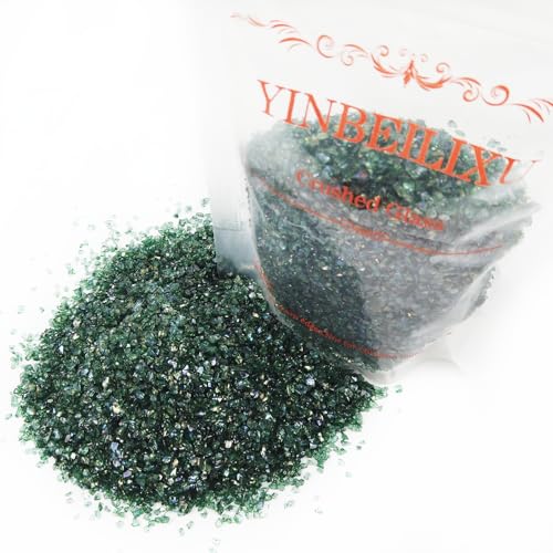 Crushed Glass Glitter, Broken Stones Shattered Glass Chips for Resin Art Crafts, Epoxy Resin Supplies, Geod Painting, DIY Art Projects, Jewelry Making, 2-4mm, 200g/7oz (Blackish Green) - color: Blackish Green