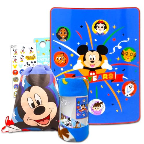 Mickey Mouse Fleece Throw Blanket Set - Bundle with 40" x 50" Blanket, Tote, Stickers, Plus More for Boys and Girls | Disney Travel Throw for Kids