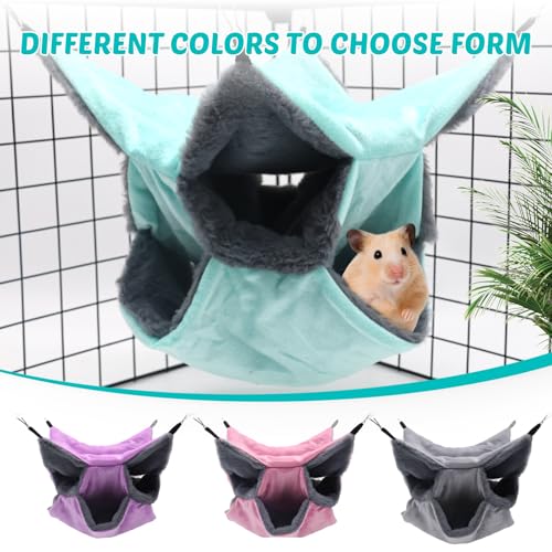 LYART Sugar Glider Pouch Hammock Bed Bedding, Sugar Glider Cage Accessories Toys for Rat, 3-Layer Hammock Make Pet Cages More Three-Dimensional (2.Mint) - color: 2.Mint