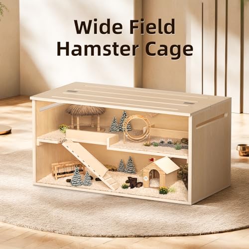 Hamster Cage Chewproof, 40" Wooden Guinea Pig Cage for Small Animals, Large Hamster Habitat, Openable Top with Easy View Acrylic Panels for Hamster, Rabbit, Guinea Pig, Hedgehog(40" L x 20" W x 20" H) - size: 40.0"L x 20.0"W x 20.0"H
