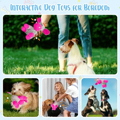 Stuffed Dog Squeak Toys, Tough Crinkle Stuffed Animal Squeaky Interactive Toys, Dog Chew Toys for Puppy, Small, Middle, Plush Chew Toys Pink Donkey - color: gray & pink