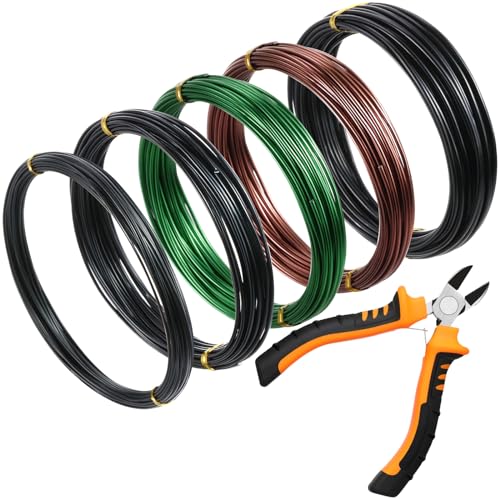 Mudder 5 Roll Aluminum Bonsai Training Wire Tree 1/1.5/2.0mm 160 Feet Total with Bonsai Wire Cutter Anodized Training for Holding Branches Small Trunks(Classic) - color: Classic, size: 1/1.5/2.0mm
