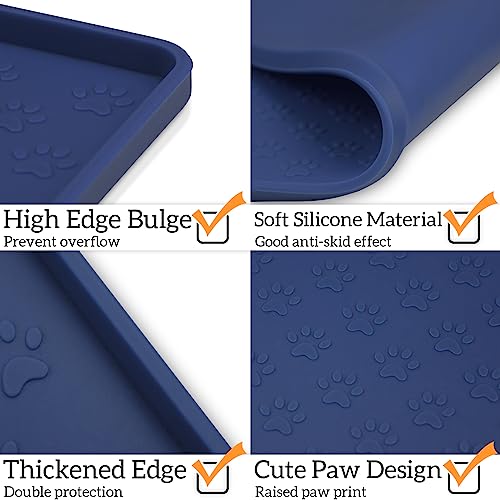 Ptlom Pet Placemat for Dog and Cat, Waterproof Non-Slip Silicone Feeding Bowl Mat Prevent Food and Water Overflow, Puppy Dish Feeder Fountain Trays Suitable for Medium and Small Pets, Navy Blue - color: Navy Blue, size: 11.8"L x 11.8"W