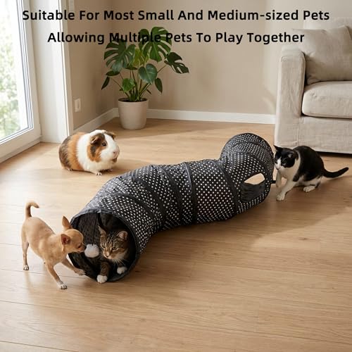 Cat Tunnel Collapsible, More Interactive Indoor Play Toy Tube for Cats & Kittens with Hanging Ball and Peekaboo Holes(S) - size: S
