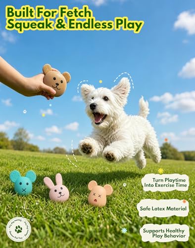 Natural Latex Dog Toys, 4-in-1 Set Bunny & Bear Face Squeaky Teething Clean Puppy Toys, Non-Toxic Fresh Scented Anxiety Relieve Toys for Small Medium Dogs, Boredom Buster Interactive Funny Pet Toys - style: Mammal