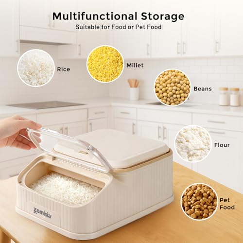 ZOMISIA 15lbs First-in, First-out Dog Food Storage Container | FIFO System Easy Dispense Base for Freshness, Cat Food Storage Containers with Transparent Lid and Scoop