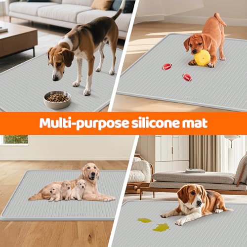 Pee Pads for Dogs 40" x 28" Extra Large Reusable Silicone Playpen Mat | Waterproof, Washable Puppy Training Pads for Potty Training, Non-Slip, Leak-Proof Dog Mat for Indoor Floor Protection - size: 40"x28"