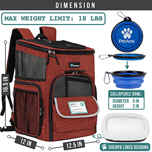 PetAmi Dog Backpack Carrier, Airline Approved 4-Way Entry Cat Backpack Carrier, Ventilated Mesh, Collapsible Pet Carrier for Small Puppy, Kitten, Hiking, Travel Car, Vet, up to 18 lbs, Red - color: Red