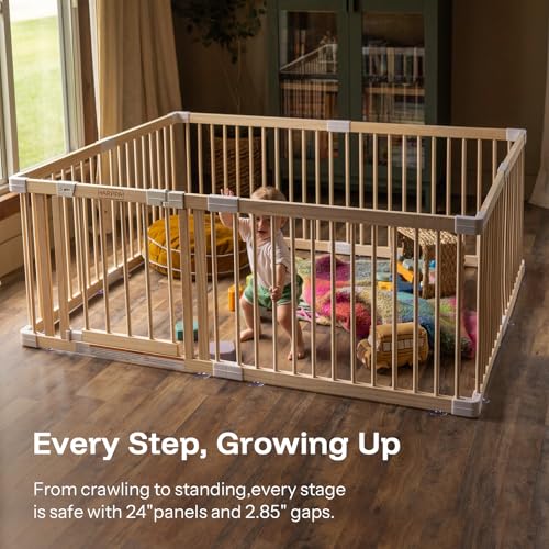 HARPPA Grovi Playpen, GREENGUARD Gold Certified – 43.3 x 43.3 inch | New Zealand Pine Wood - size: 43.3 x 43.3 x 24 Inch