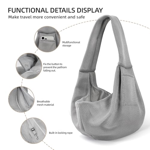 Dog and Cats Carrier Sling, Breathable Puppy Small Pet Carrier with Pocke | Reversible Dog Sling Carrier, Safety Buckle, Storage Pocket, Machine Washable for Travel, Outdoor Activities, Hand-Free, Gray - color: Breathable gray