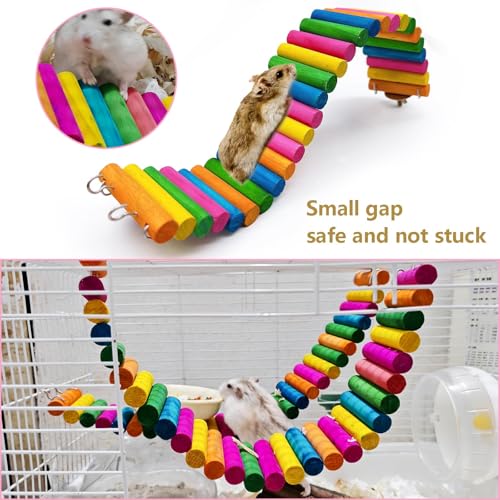 2-Pack Hamster Bridge 15.7 x 2.4 Inch Colorful Flexible Bendy Climbing Ladder Hanging Wooden Stairs Chew Toy for Bird Parrot Chipmunk Sugar Glider Gerbil Mice