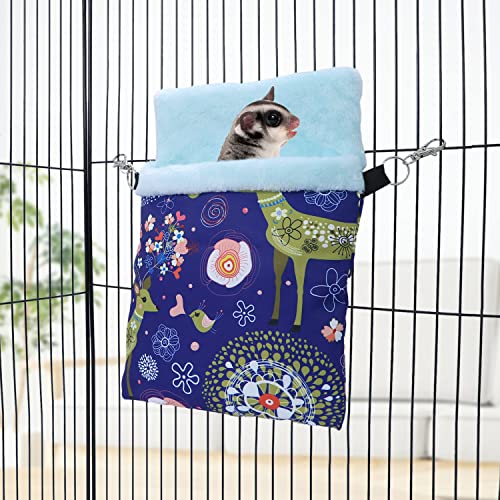 Wontee Small Pet Sleeping Pouch Sleep Bag Warm Bed Hideout for Hamsters Hedgehogs Sugar Gliders Squirrels (L, Blue Elk) - size: L