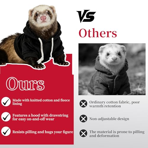 Ferret Clothes and Leash Set, Warm Hoodie Sweater with Harness and Leash for Outdoor Walking, Cozy Wear for Ferrets, Chinchillas, Small Pets, Adjustable Small Pet Outfits (Black) - color: Black