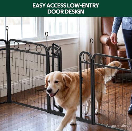 Dog Playpen - 32 Inch 8 Panel Metal Dog Pen with Door, Foldable Dog Crate Kennel Puppy playpen Exercise Pen for Large/Medium/Small Dogs, Indoor Outdoor Yard RV Camping - size: 32"H