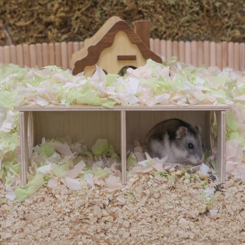 Hamster Peep Tunnel, 2-Chamber Wooden Hamster Hideout, Water-Resistant Platform for Dwarf Hamsters and Small Pets, 8.3" x 4.3" x 3.1" - size: Medium for Dwarf Hamster