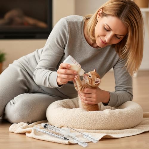 Pet Nursing Kit, 17 Pcs Newborn Kitten Bottle Feeding Kit, with 1/5/10ml Liquid Syringes, Replacement Silicone Nipples & Cleaning Brushes, for Newborn Kittens, Puppies, Rabbits, Small Animals