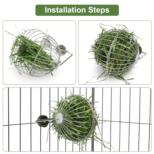 Rabbit Hay Ball Stainless Steel Hanging Feed Dispenser for Bunny Hamster Guinea Pig Rat Chinchilla (B: 5.11inch, Silver) - size: B: 5.11inch