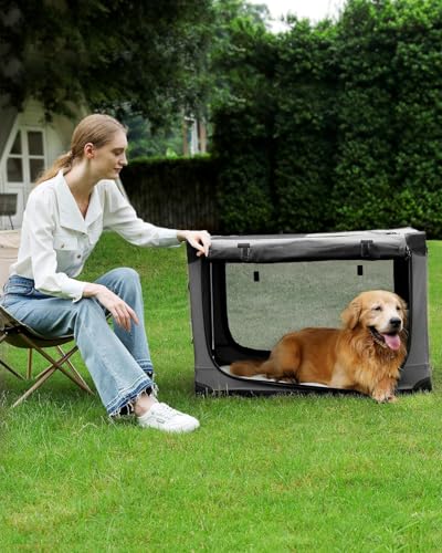 Veraste 33" Soft Collapsible Travel Dog Crate for Medium Large Dogs,Grey | 4-Door Foldable Travel Crate,breathable mesh, foldable with storage bag - color: Grey, size: 33.0"L x 25.0"W x 25.0"H