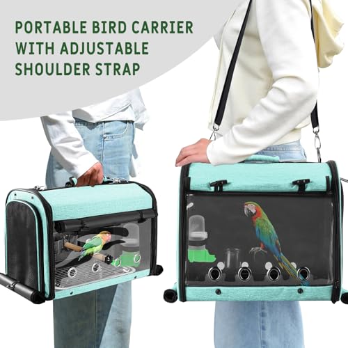 Sanmoncare Bird Carrier Bag Cockatiel Travel Cage with Stand, Lightweight Travel Carrier for Small Bird, Portable Parrot Travel Bag, Pet Transparent Travel Backpack - color: Green