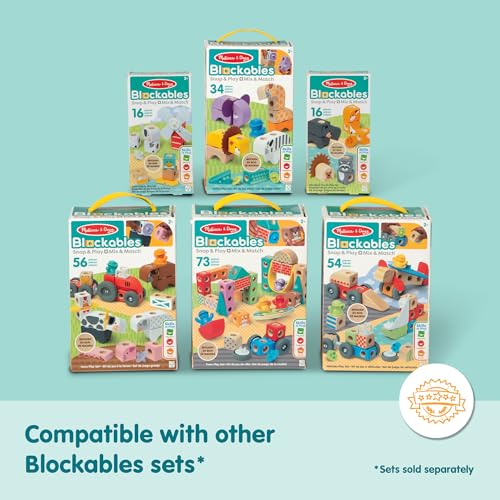 Melissa & Doug Blockables Farm Connectable Wooden Building Blocks Set | 56 Wooden Blocks & Connectors, Build Farm Vehicles and Animals, Farmer Figures, Pretend Play, Toddler Toys for Kids, Ages 2+