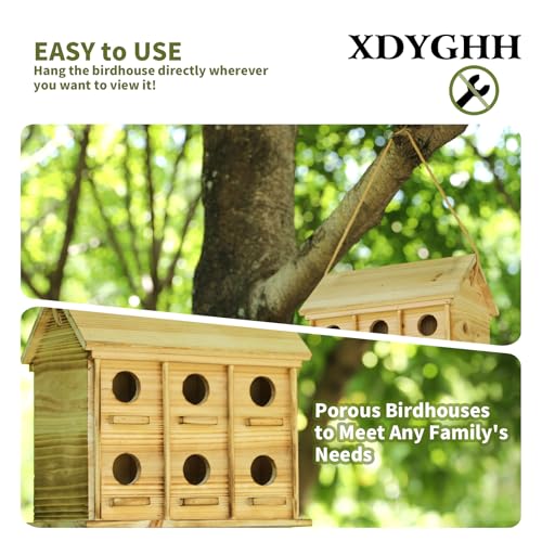 Wooden Bird Houses for Outside, 12-Room Outdoor Nesting Box for Small Birds | Multi-Chamber Design with 1.37" Entrance Holes, Cedar Hanging Birdhouse,Wrens/Finch/chickadees, Garden & Backyard Decor