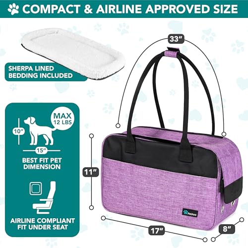 PetAmi Dog Purse Carrier for Small Dogs Cats, TSA Airline Approved Soft-Sided Pet Carrier with Pockets, Ventilated Travel Tote Bag with Bed & Shoulder Strap, Puppy Kitten, Max 12 lbs, Purple - color: Purple