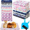Tudomro 10 Pcs Guinea Pig Bed Mat with Cleaning Dustpan Brush 15" x 11" Animal Bedding Fleece Bunny Sleeping Pad for Small Dogs Cats Rats Hedgehogs Ferrets Hamster Indoor (Heart Star) - style: Heart Star