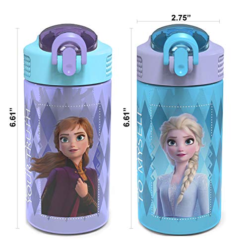 Zak Designs Disney Frozen 2 Kids Water Bottle with Spout Cover and Carrying Loop, Durable Plastic, Leak-Proof Water Bottle Design for Travel (16 oz, 2-Pack, Non-BPA, Elsa & Anna) - color: Elsa & Anna (Frozen 2)