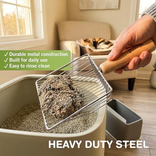 Cat Litter Scoop, Metal Litter Scooper – 5X Faster No-Shake Sifting Design, Stainless Steel Litter Scoop with Holder, Reduces Dust & Waste – Sprinkle & Sweep - style: Cat Litter Scoop