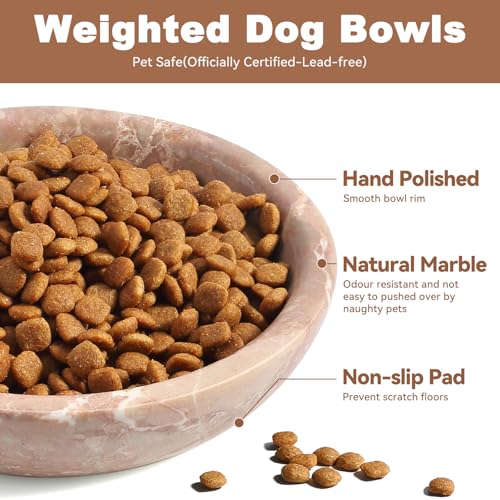 Natural Marble Cat Bowl, Weighted 1.5lb Cat Food Bowl for Cat and Small Dog, Small Animal Pet Food Dish Non-Slip, Shallow Dish for Whisker Fatigue Relief, Premium Red Stone for Home Decor - color: Red