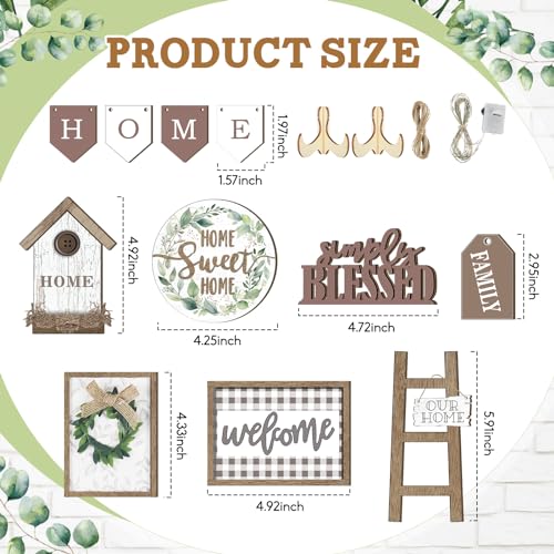 FairySandy Set of 11 Farmhouse Tiered Tray Decor Rustic Home Tiered Tray Decorations Set Wooden Signs Home This is Us Farmhouse Tabletop Wood Signs for Kitchen Table Shelf Decor - style: Greenery
