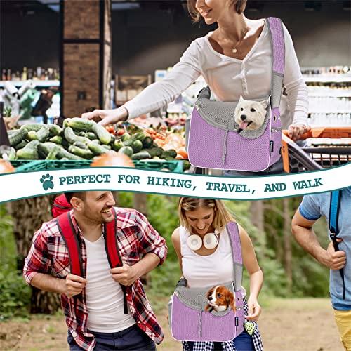 PetAmi Dog Sling Carrier Small Dogs, Hands Free Crossbody Carrier, Purple | Under 10 lbs, Puppy Cat Pet Travel Gift, Breathable Mesh, Padded Strap, Removable Sherpa Bed, Pockets & Poop Bag Dispenser - color: Purple