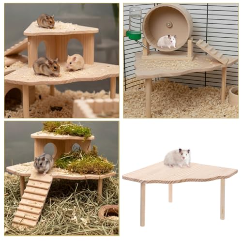 Wooden Hamster Platform, 8.7×8.7'' Large Hamster Play Wooden Platform Wood Stand 4.7'' Height Hamsters Cage Platforms Small Animal Wood Stand Cage Accessory for Hamsters Squirrel Small Pets