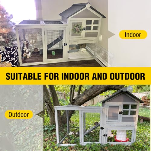 Aivituvin Rabbit Hutch Indoor Bunny Cage Outdoor with Run Chicken Coop Guinea Pig House with Waterproof Asphalt Roof,No Leakage Pull Out Tray - color: Grey, size: 51.6"L x 25.2"W x 36.2"H