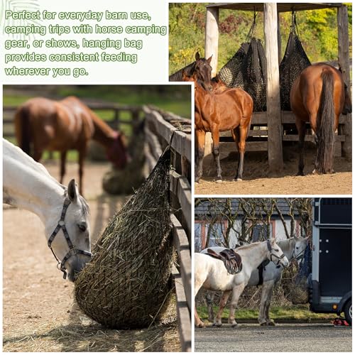 Slow Feeder Hay Net, 40" Length 2" Holes Strong Load-Bearing, Nylon Slow Feed Bag Hay Feeder, (Black, 2 Pcs), Intended for Horses/Goats/Trailer/Stall - color: Black