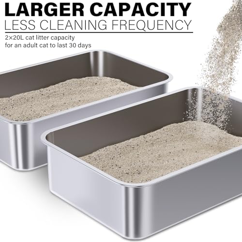 Stainless Steel Litter Box 2 Pack, Metal Litter Box XL | 23.6" X 15.7" X 6" Extra Large Steel Litterbox for Big Cat, Multiple Cats, Non Stick, No Smell, Easy Cleaning - size: 2 Pack-X-Large (23.6"×15.7"×6")