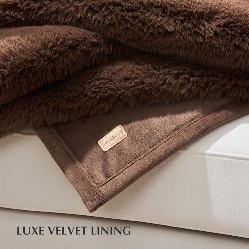 EVERGRACEHOME Faux Chinchilla Fur Throw Blanket, 50"x60", Chestnut Mink | Luxury, Super Soft, 1220GSM, Fluffy Cozy Mink, Reversible Velvet Back, Warm Thick Heavy Winter Throw for Couch Bed, Gift - color: Chestnut Mink, size: 50"x60"