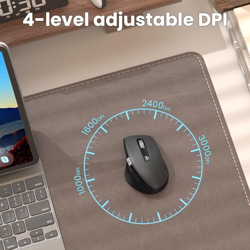 INFINMIND Wireless Side Scroll Mouse with Multi-Device, Ergonomic Computer Mice with Smart Flying Scroll, Quiet Click, 4-Level DPI for Computer, Laptop, iPad, Tablet, MacBook (Grey) - color: Grey