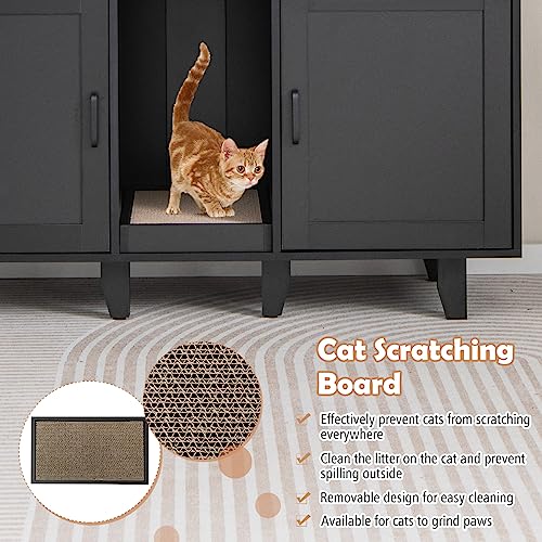 PETSITE Litter Box Enclosure for 2 Litter Boxes, Hidden Cat Washroom TV Stand End Table with 2 Cabinet, Scratching Board, Indoor Cat Litter Furniture, Patented - color: Black