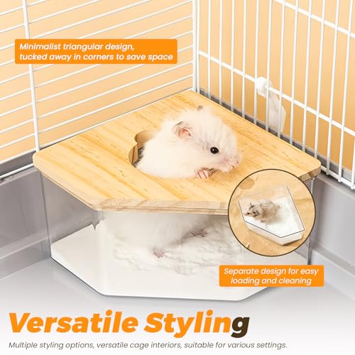 ASTIMESA Plastic Hamster Sand Bath Container with Ladder, Clear Hamster Litter Box Tub Wood Cover for Chinchilla Pet Gerbil Guinea Pig Digging Small Animal House Pentagon